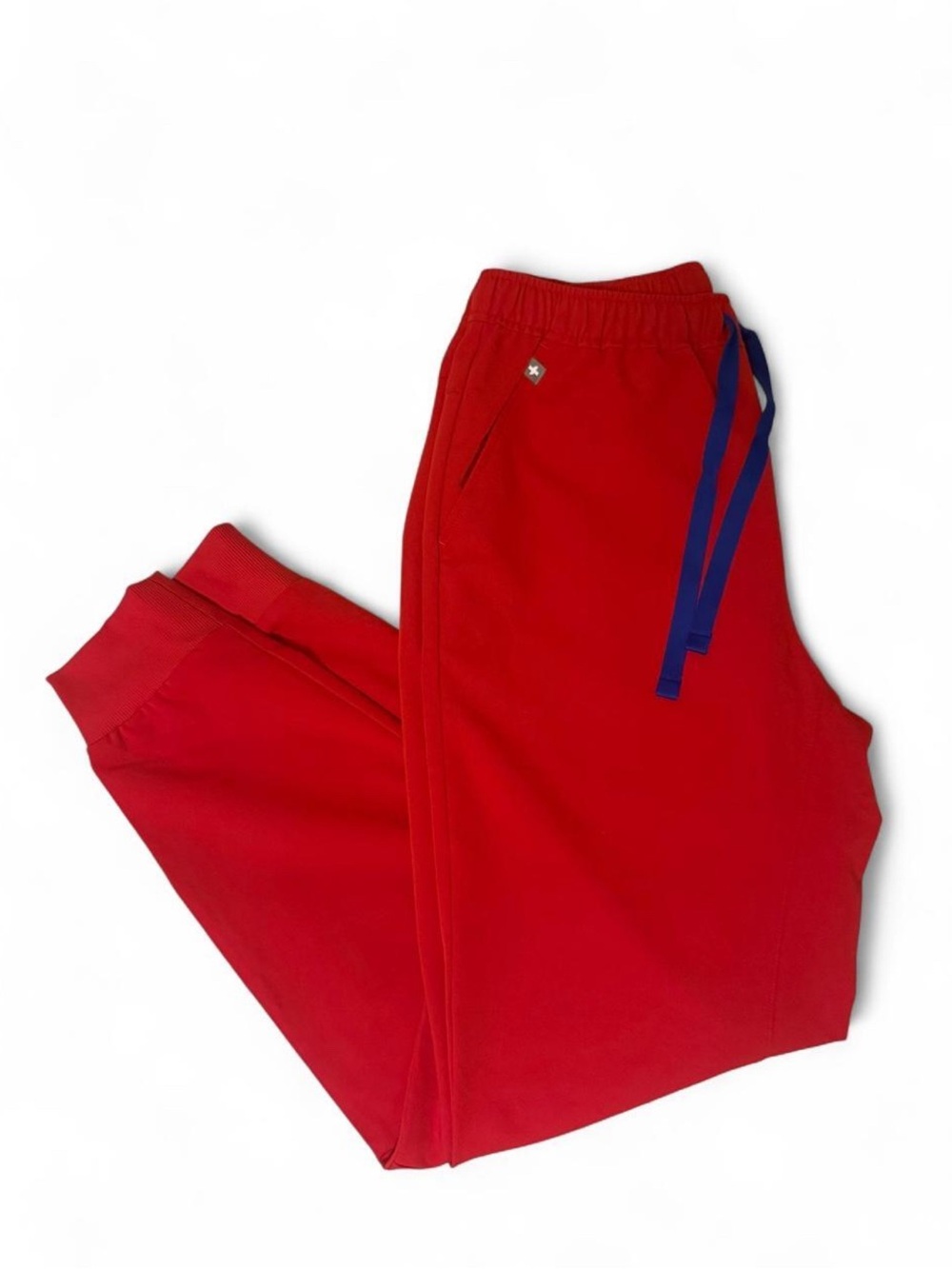 Figs Red Jogger Pants with Blue Drawstring